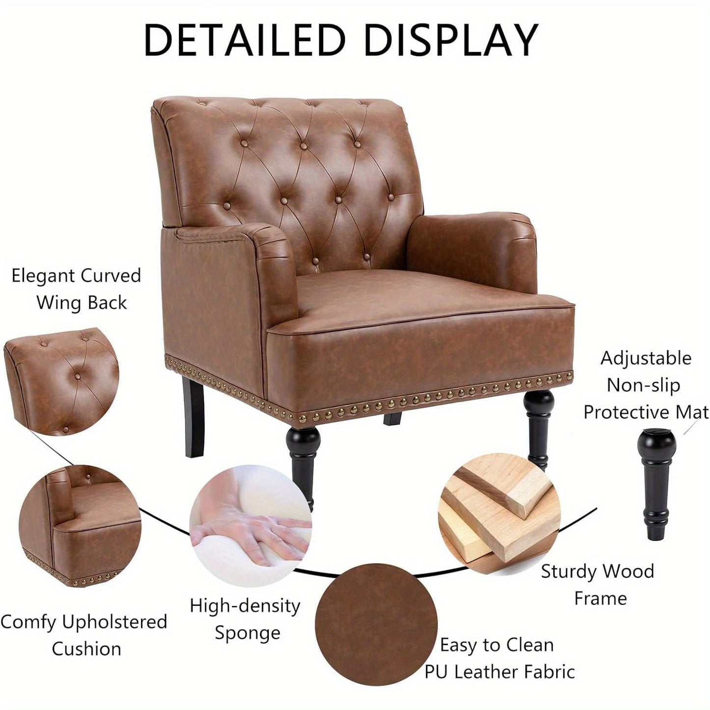 PU Leren Fauteuil – Stoel – Clubstoel – Loungefauteuil – Accentstoel – Zwart – Memory Foam Zitting – Rubberhouten Poten - QUORE