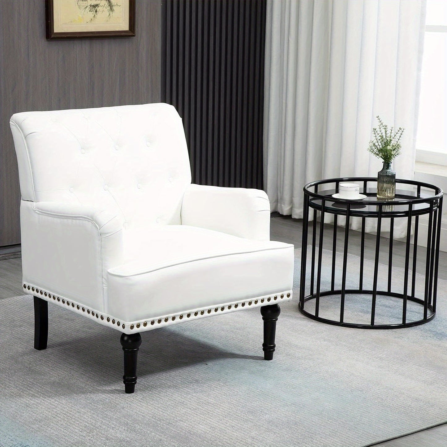 Fauteuil – Loungestoel – Armstoel – Clubstoel – Zithoekstoel – Kunstleer Bekleding – Zwarte Rubberwood Poten
