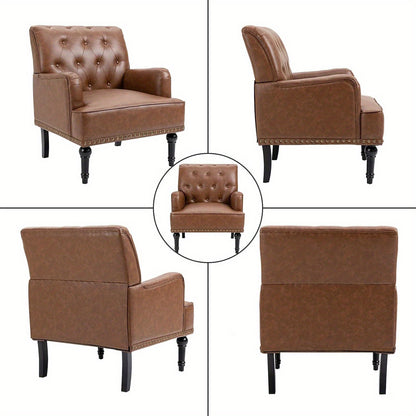 Fauteuil – Accentstoel – Clubstoel – Leunstoel – Zetel – PU Kunstleer – Rubberen Houten Poten – Memory Foam Zitvlak – Decoratieve Klinknagels - QUORE