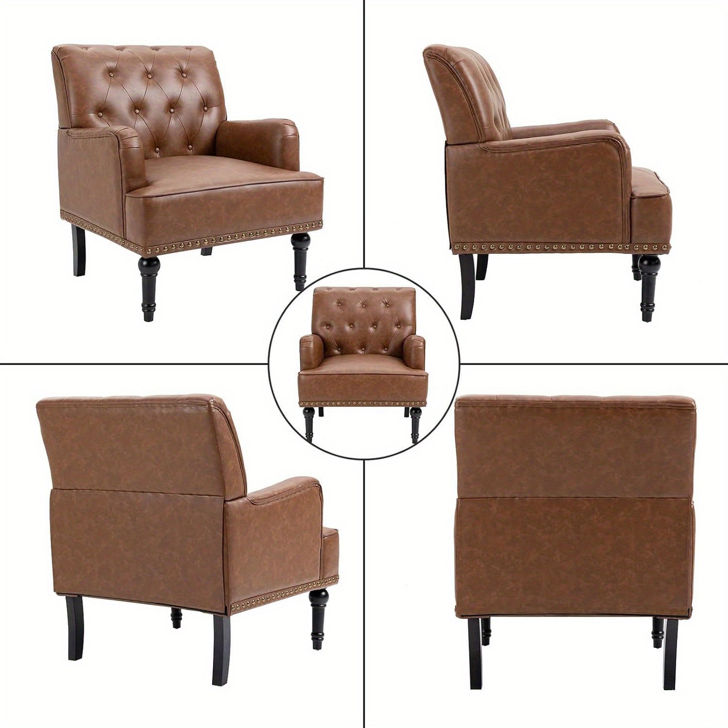 Fauteuil – Loungestoel – Armstoel – Clubstoel – Zithoekstoel – Kunstleer Bekleding – Zwarte Rubberwood Poten
