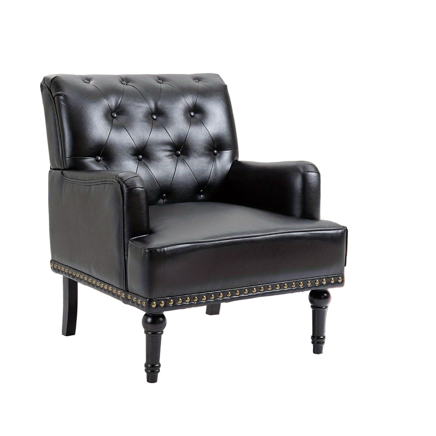 PU Leren Fauteuil – Stoel – Clubstoel – Loungefauteuil – Accentstoel – Zwart – Memory Foam Zitting – Rubberhouten Poten - QUORE
