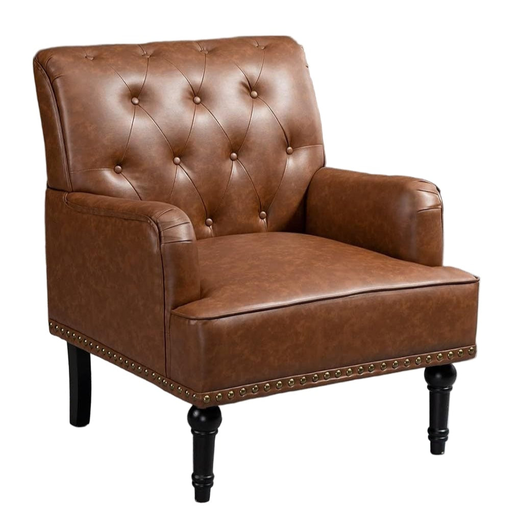 Fauteuil – Accentstoel – Clubstoel – Leunstoel – Zetel – PU Kunstleer – Rubberen Houten Poten – Memory Foam Zitvlak – Decoratieve Klinknagels - QUORE
