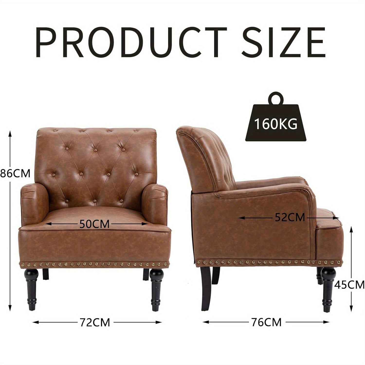 Fauteuil – Accentstoel – Clubstoel – Leunstoel – Zetel – PU Kunstleer – Rubberen Houten Poten – Memory Foam Zitvlak – Decoratieve Klinknagels - QUORE