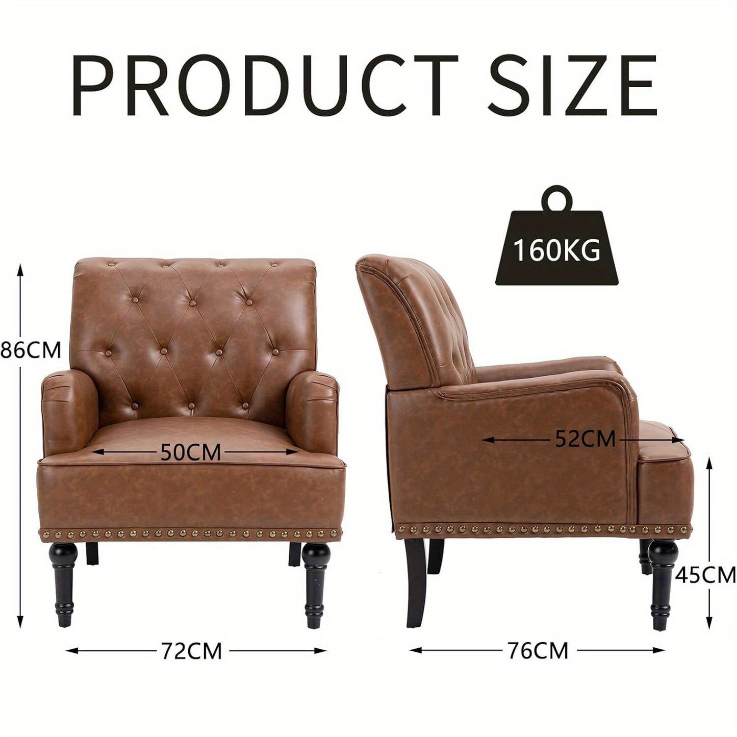 Fauteuil – Loungestoel – Armstoel – Clubstoel – Zithoekstoel – Kunstleer Bekleding – Zwarte Rubberwood Poten
