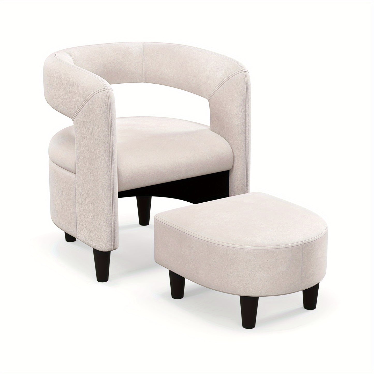 Fauteuil – Relaxzetel – Draaifauteuil – Lounge Stoel – Zetel – Beige Velvet – Met Voetenbank – Stevig Houten Frame – Ergonomisch Ontwerp