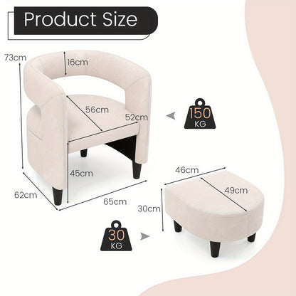 Fauteuil – Relaxzetel – Draaifauteuil – Lounge Stoel – Zetel – Beige Velvet – Met Voetenbank – Stevig Houten Frame – Ergonomisch Ontwerp