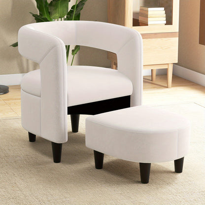 Fauteuil – Relaxzetel – Draaifauteuil – Lounge Stoel – Zetel – Beige Velvet – Met Voetenbank – Stevig Houten Frame – Ergonomisch Ontwerp