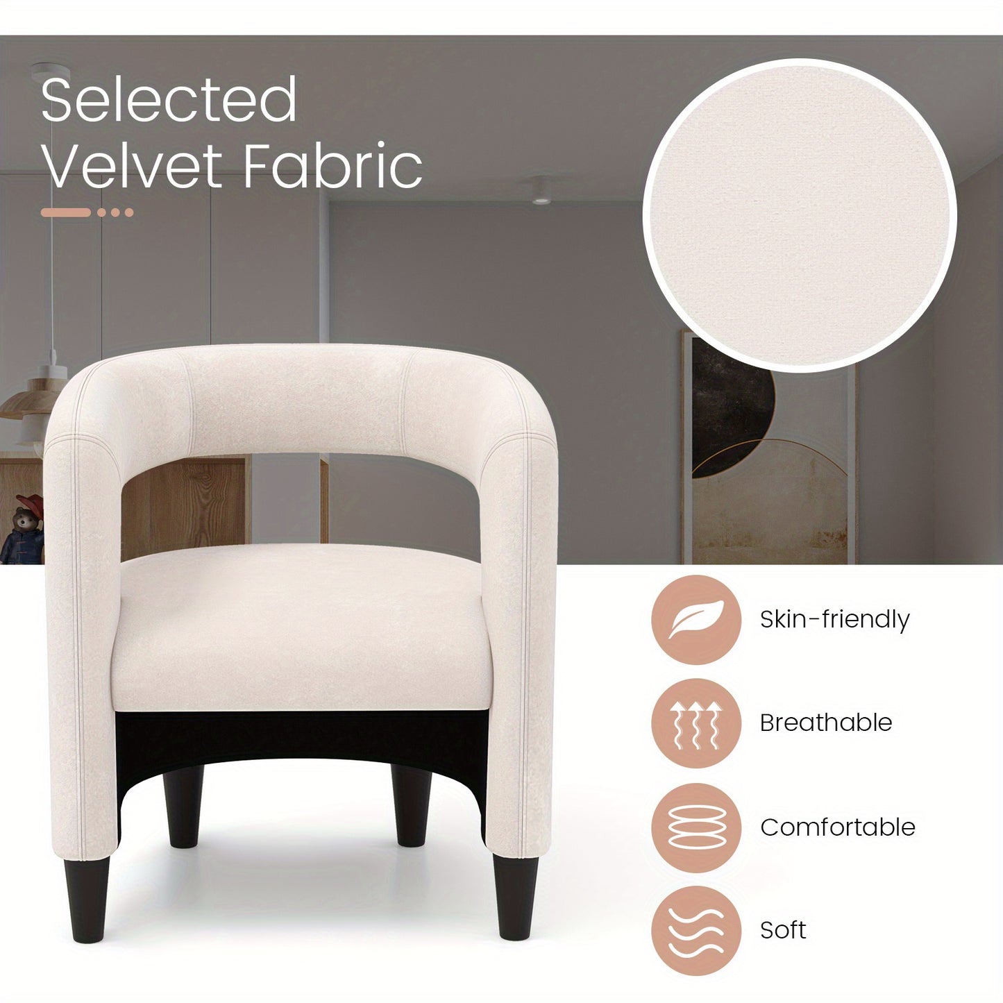 Fauteuil – Relaxzetel – Draaifauteuil – Lounge Stoel – Zetel – Beige Velvet – Met Voetenbank – Stevig Houten Frame – Ergonomisch Ontwerp