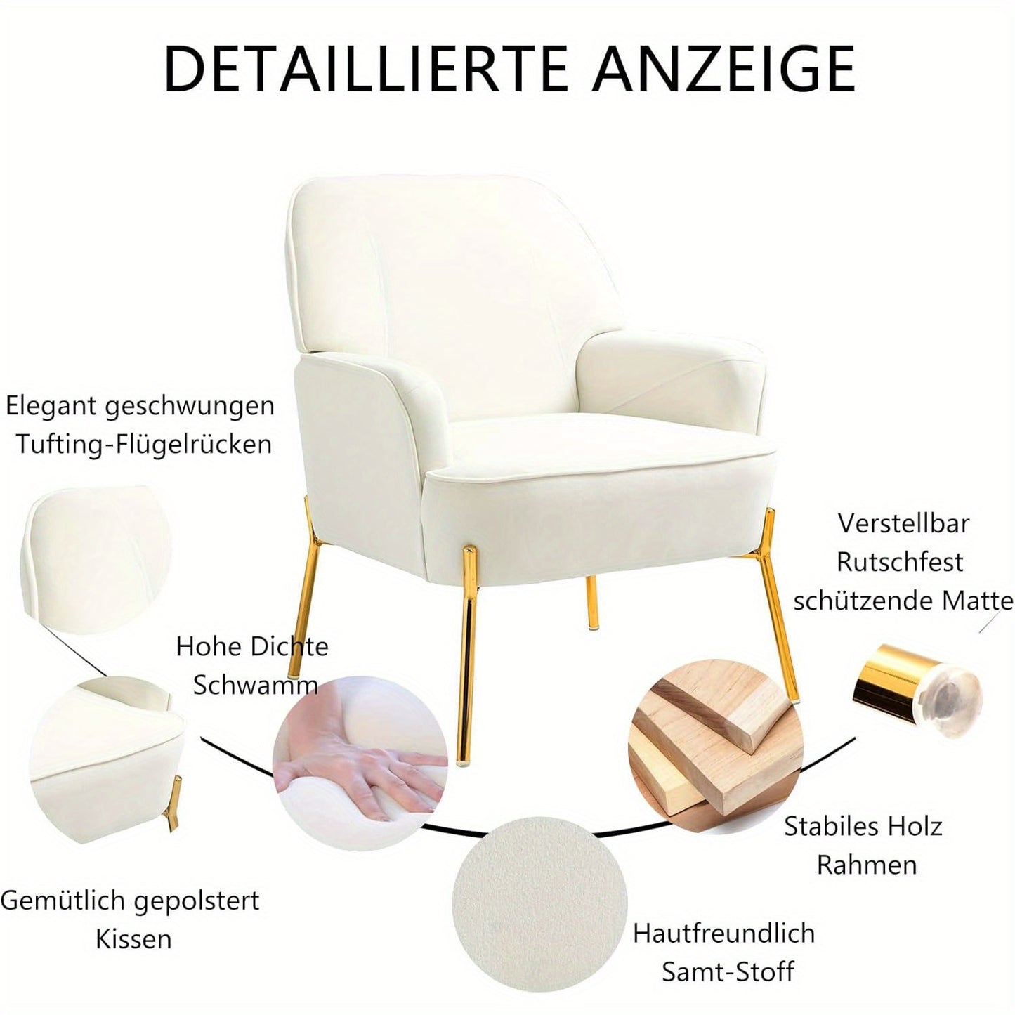 Velzetel – Fauteuil – Loungestoel – Zetel – Armstoel – Hoge Dichtheid Schuim – Stevige Houten Poten