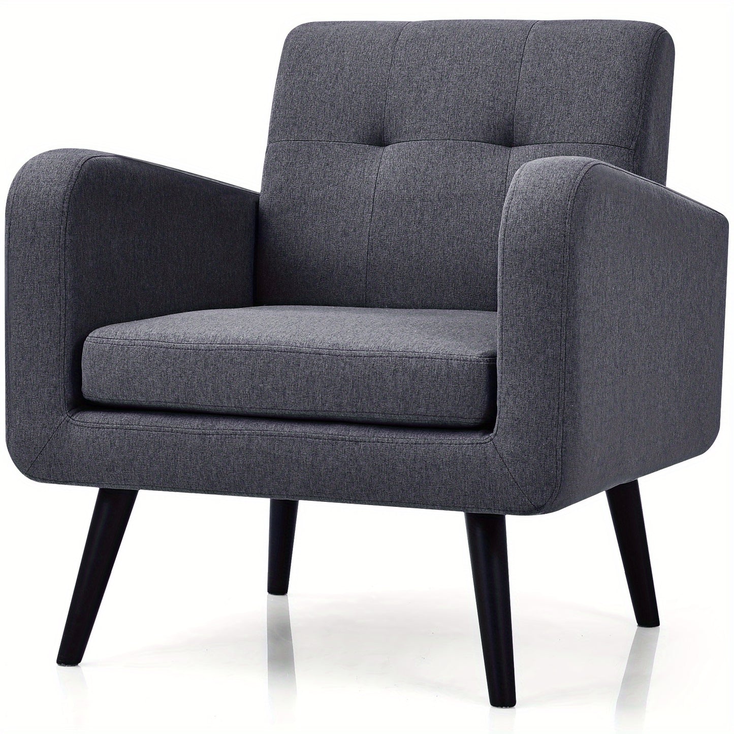 Fauteuil – Stoel – Accentstoel – Zetel – Loungefauteuil – Mid Century Modern – Rubberen Houten Poten – Ademend Linnen Bekleding – Comfortabel Design – Grijs