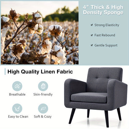 Fauteuil – Stoel – Accentstoel – Zetel – Loungefauteuil – Mid Century Modern – Rubberen Houten Poten – Ademend Linnen Bekleding – Comfortabel Design – Grijs