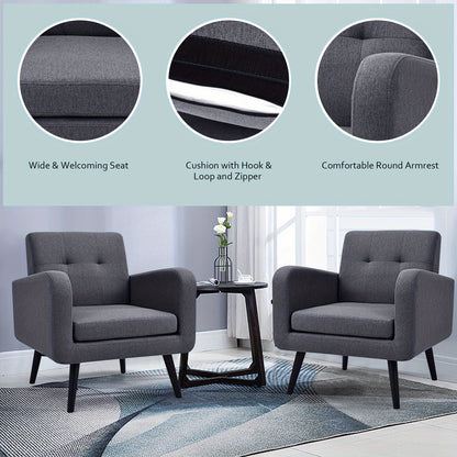 Fauteuil – Stoel – Accentstoel – Zetel – Loungefauteuil – Mid Century Modern – Rubberen Houten Poten – Ademend Linnen Bekleding – Comfortabel Design – Grijs