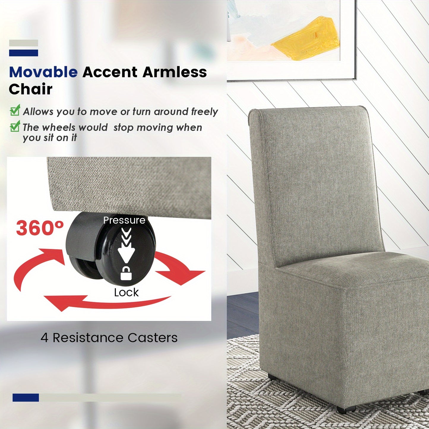 Fauteuil – Accentstoel – Loungestoel – Leunstoel – Zetel – Modern – Armless – Linnen Stof – Verwijderbare Hoes – Comfortabele Zit – Weerstandscasters