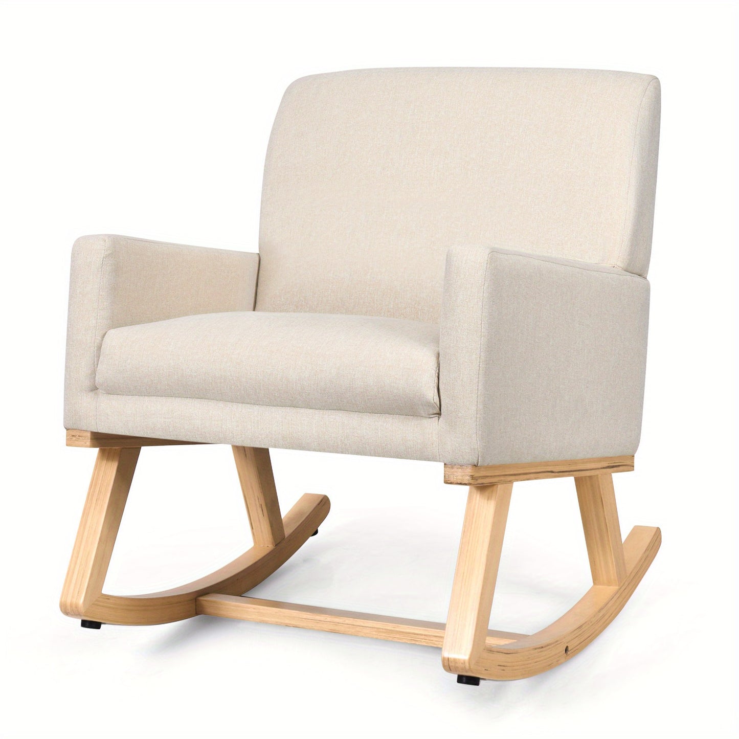 Schommelstoel – Relaxstoel – Fauteuil – Voedingsstoel – Loungestoel – Zacht Gestoffeerd – Massief Houten Onderstel – Ergonomisch Design – Hoog Zitcomfort