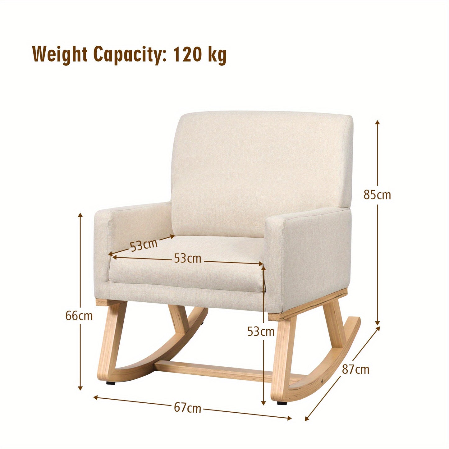 Schommelstoel – Relaxstoel – Fauteuil – Voedingsstoel – Loungestoel – Zacht Gestoffeerd – Massief Houten Onderstel – Ergonomisch Design – Hoog Zitcomfort