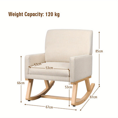 Schommelstoel – Relaxstoel – Fauteuil – Voedingsstoel – Loungestoel – Zacht Gestoffeerd – Massief Houten Onderstel – Ergonomisch Design – Hoog Zitcomfort