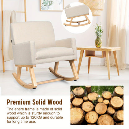 Schommelstoel – Relaxstoel – Fauteuil – Voedingsstoel – Loungestoel – Zacht Gestoffeerd – Massief Houten Onderstel – Ergonomisch Design – Hoog Zitcomfort