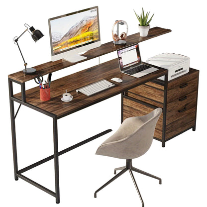 Bureau – Bureautafel – Computertafel – Werkplekmeubel – Thuiswerkplek – Ergonomisch Met Verhoogde Monitorstandaard – Vintage Industrieel Hout Met Opbergruimte