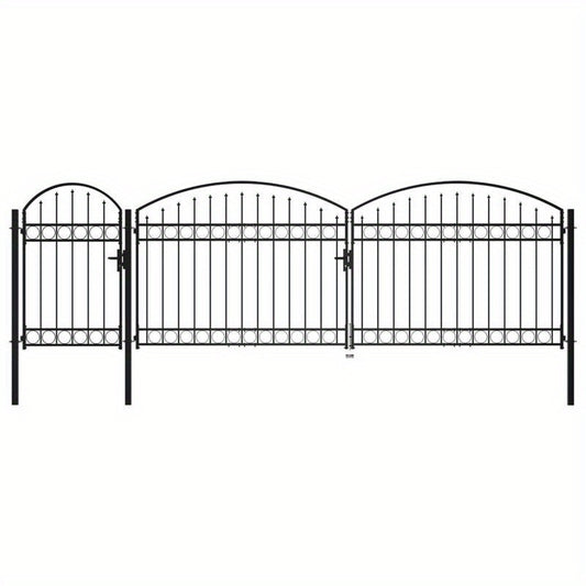 Zwarte Metalen Tuinpoort – Tuinhek – Terraspoort – Buitenhek – Sierhek – Gebogen Bovenkant – Duurzaam Staal – 1,75x5 Meter
