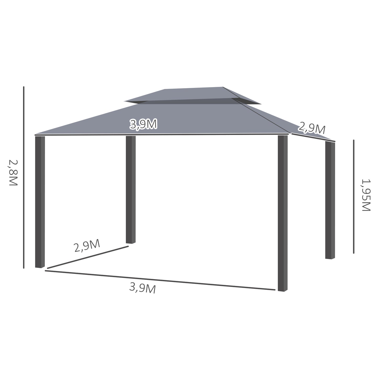 Tuinpaviljoen – Tuinhuis – Prieel – Pergola – Overkapping – Lichtgewicht Aluminium Frame – 4x3 Meter Met Muskietennetten