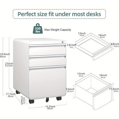 Bureaukastje – Ladeblok – Ladekastje – Archiefkast – Rolcontainer – Mobiel Met Slot – Anti-Kantel Mechanisme – 40x45x60 cm – Gepoedercoat Staal – Wit