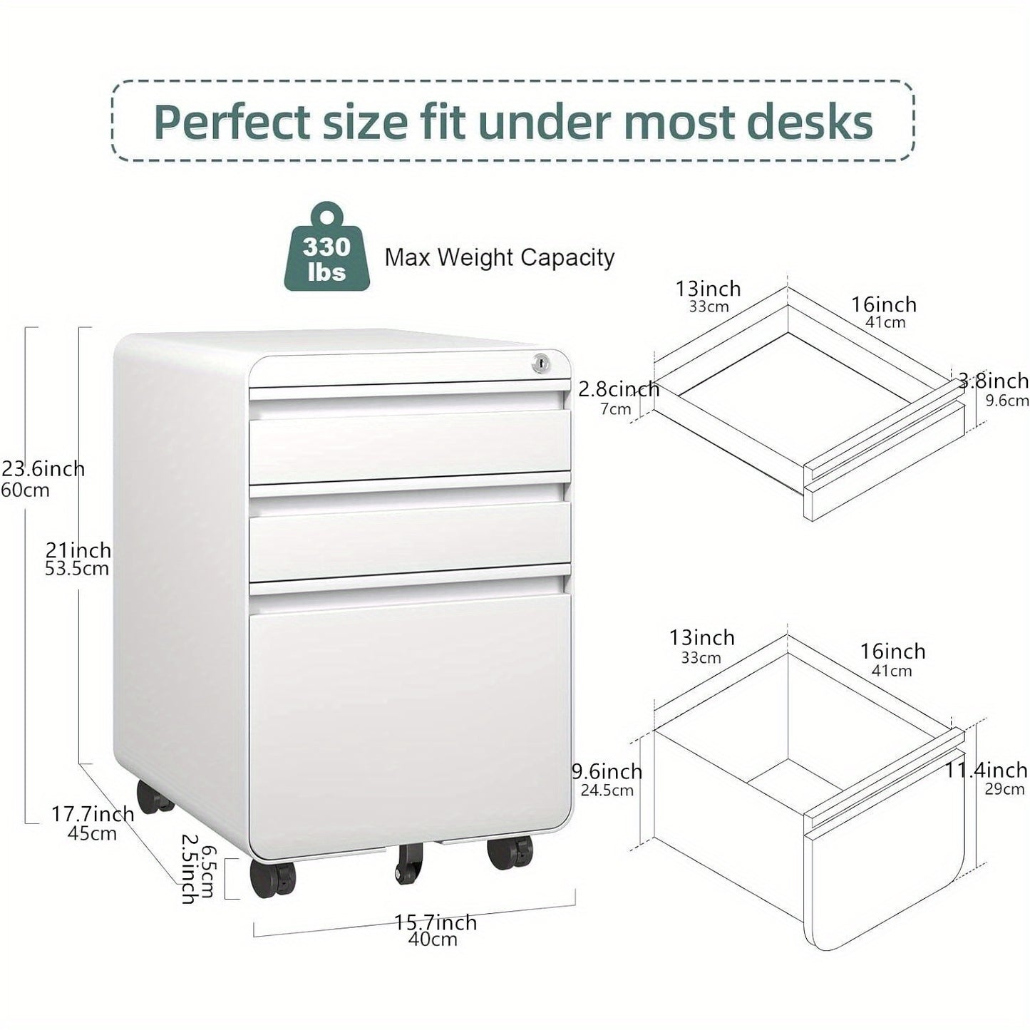 Mobiele Ladeblok – Rollende Kast – Ladenblok – Opbergkast – Archiefkast – Gepoedercoat Staal – Anti-Kantel Ontwerp – Met Slot – Verplaatsbaar – Zwart – 3 Laden – Organiser – Hangmappenruimte – Compact – Duurzaam