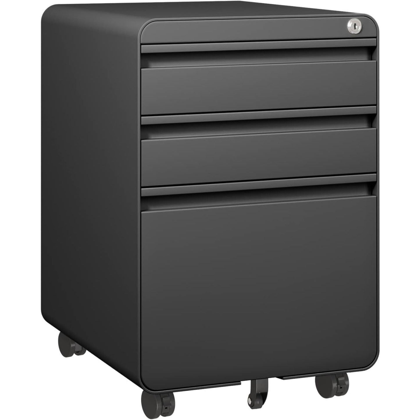 Mobiele Ladeblok – Rollende Kast – Ladenblok – Opbergkast – Archiefkast – Gepoedercoat Staal – Anti-Kantel Ontwerp – Met Slot – Verplaatsbaar – Zwart – 3 Laden – Organiser – Hangmappenruimte – Compact – Duurzaam