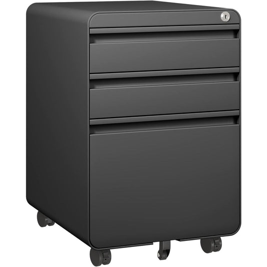 Mobiele Ladeblok – Rollende Kast – Ladenblok – Opbergkast – Archiefkast – Gepoedercoat Staal – Anti-Kantel Ontwerp – Met Slot – Verplaatsbaar – Zwart – 3 Laden – Organiser – Hangmappenruimte – Compact – Duurzaam