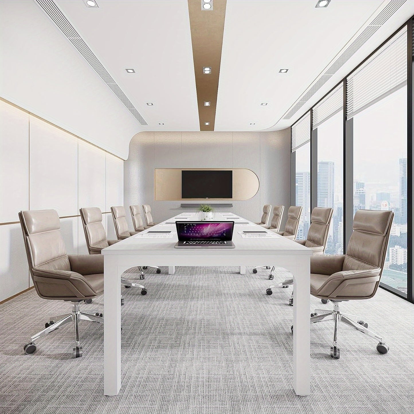 Vergadertafel – Bureautafel – Seminarietafel – Kantoortafel – Werktafel – Modern Wit Design – 198x70x75 cm Groot & Stabiel Metalen Onderstel