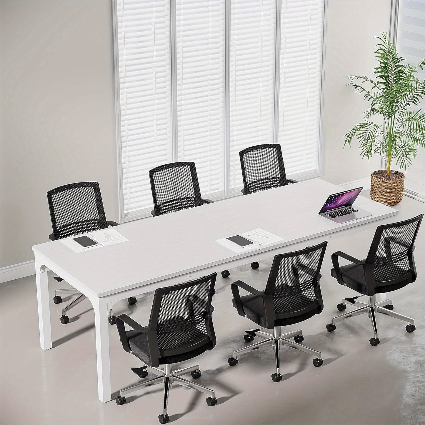 Vergadertafel – Bureautafel – Seminarietafel – Kantoortafel – Werktafel – Modern Wit Design – 198x70x75 cm Groot & Stabiel Metalen Onderstel