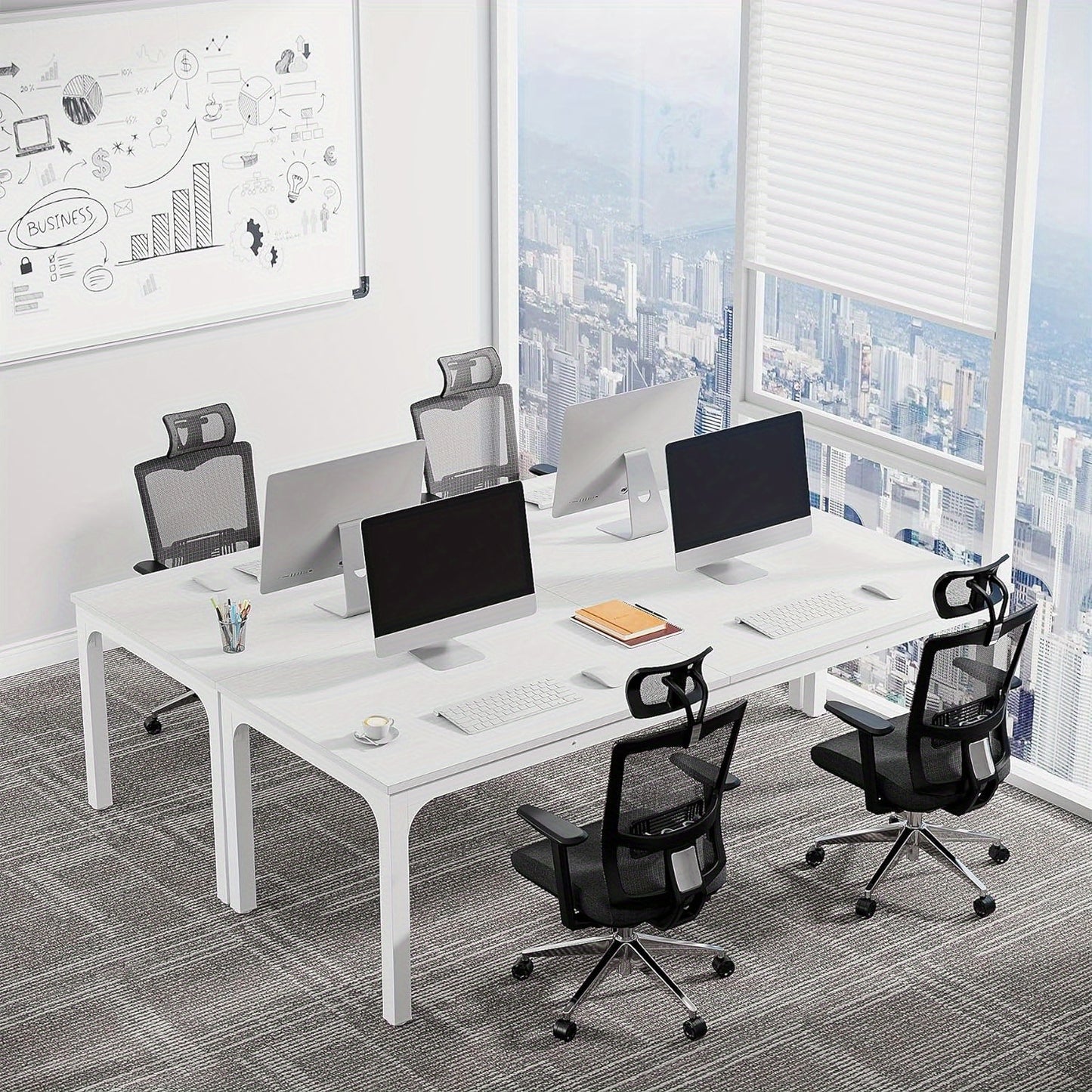 Vergadertafel – Bureautafel – Seminarietafel – Kantoortafel – Werktafel – Modern Wit Design – 198x70x75 cm Groot & Stabiel Metalen Onderstel