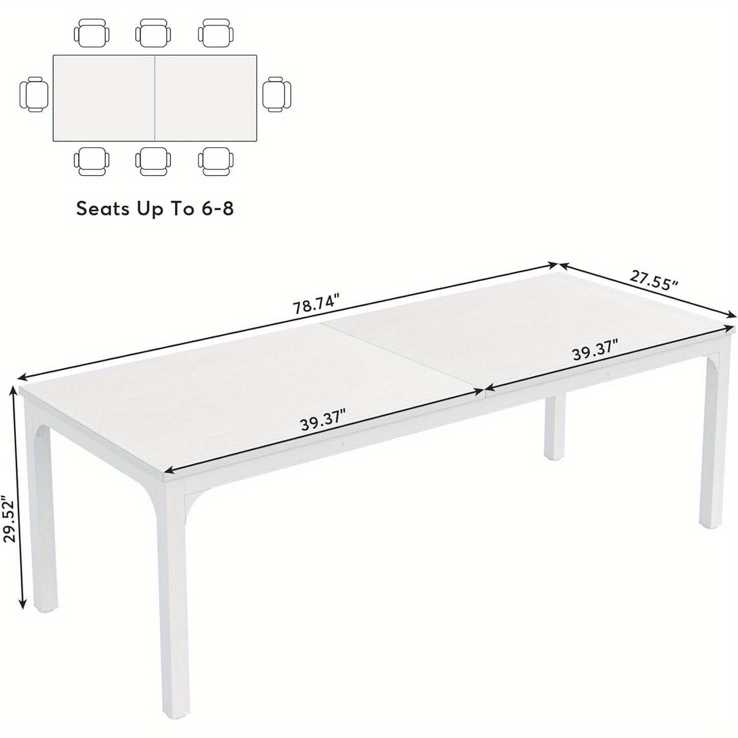Vergadertafel – Bureautafel – Seminarietafel – Kantoortafel – Werktafel – Modern Wit Design – 198x70x75 cm Groot & Stabiel Metalen Onderstel