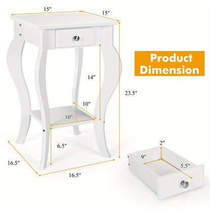 Nachtkastje – Bijzettafel – Ladekastje – Wandkastje – Opbergmeubel – Wit MDF – Compact formaat onder 70 cm