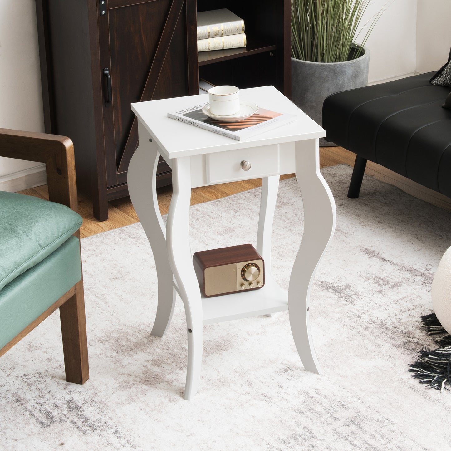 Nachtkastje – Bijzettafel – Ladekastje – Wandkastje – Opbergmeubel – Wit MDF – Compact formaat onder 70 cm