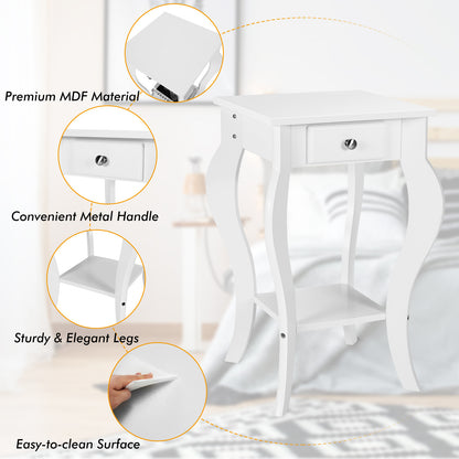Nachtkastje – Bijzettafel – Ladekastje – Wandkastje – Opbergmeubel – Wit MDF – Compact formaat onder 70 cm