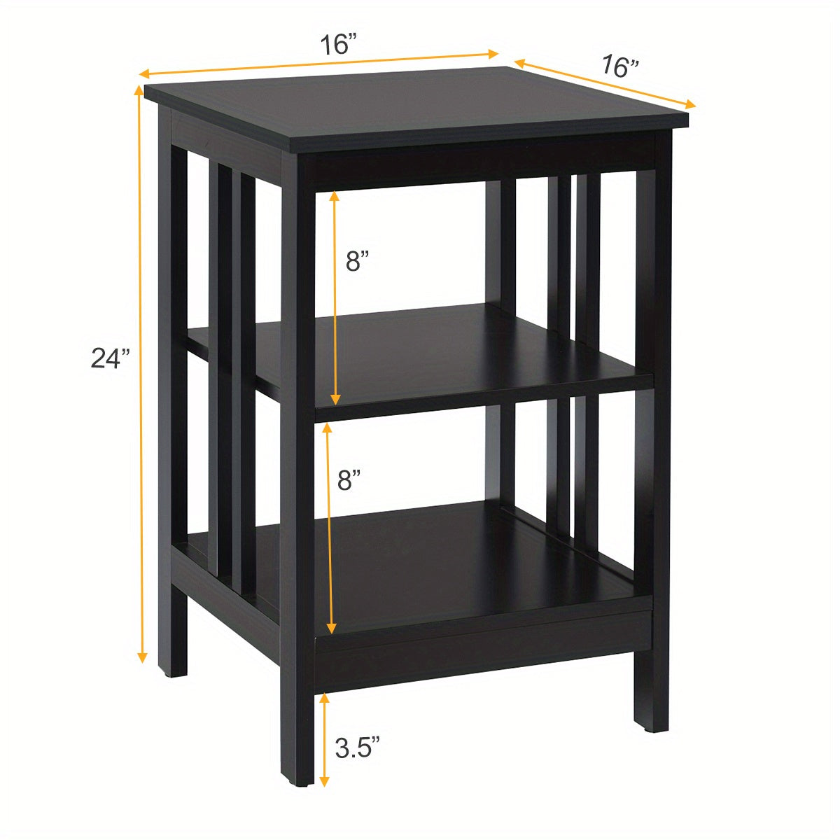 Nachtkastje – Bijzettafel – Opbergkastje – Endtable – Zwart – 3-laags met Veel Opbergruimte – Duurzaam MDF Met Beschermpads