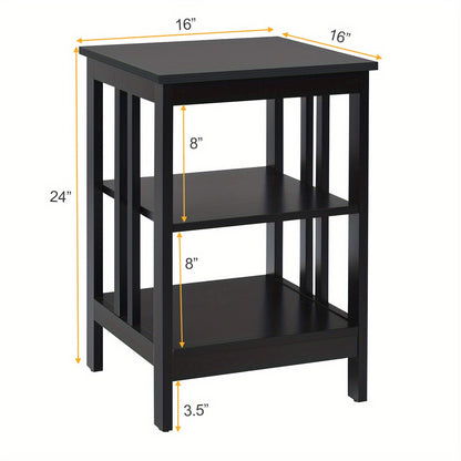 Nachtkastje – Bijzettafel – Opbergkastje – Endtable – Zwart – 3-laags met Veel Opbergruimte – Duurzaam MDF Met Beschermpads