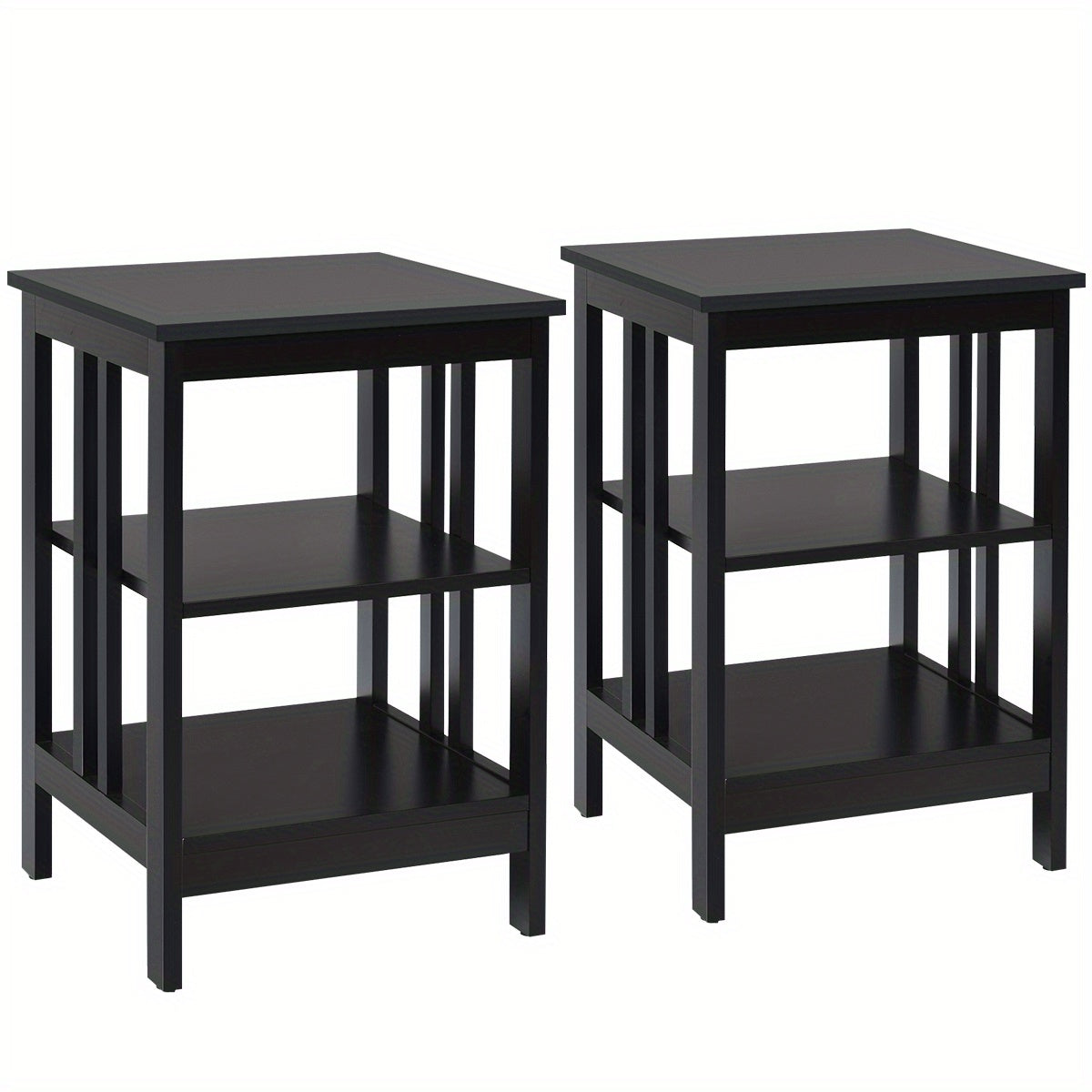 Nachtkastje – Bijzettafel – Opbergkastje – Endtable – Zwart – 3-laags met Veel Opbergruimte – Duurzaam MDF Met Beschermpads