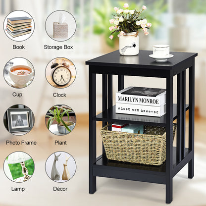 Nachtkastje – Bijzettafel – Opbergkastje – Endtable – Zwart – 3-laags met Veel Opbergruimte – Duurzaam MDF Met Beschermpads