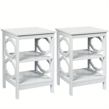 Nachtkastje – Bijzettafel – Zijkastje – Nachtkast – Opbergkastje – Set van 2 – Wit – Modern – 3-laags – MDF en Massief Hout – Waterbestendig – Krasbestendige Poten
