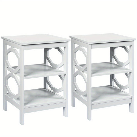 Nachtkastje – Bijzettafel – Zijkastje – Nachtkast – Opbergkastje – Set van 2 – Wit – Modern – 3-laags – MDF en Massief Hout – Waterbestendig – Krasbestendige Poten