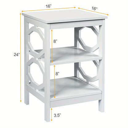 Nachtkastje – Bijzettafel – Zijkastje – Nachtkast – Opbergkastje – Set van 2 – Wit – Modern – 3-laags – MDF en Massief Hout – Waterbestendig – Krasbestendige Poten