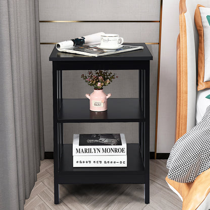Nachtkastje – Bijzettafel – Opbergkastje – Endtable – Zwart – 3-laags met Veel Opbergruimte – Duurzaam MDF Met Beschermpads