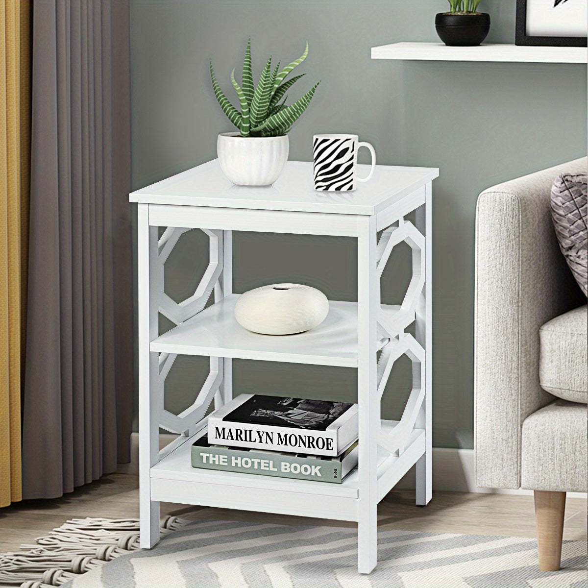 Nachtkastje – Bijzettafel – Zijkastje – Nachtkast – Opbergkastje – Set van 2 – Wit – Modern – 3-laags – MDF en Massief Hout – Waterbestendig – Krasbestendige Poten