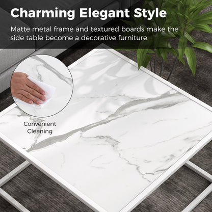 2-laags Salontafel – Koffietafel – Tafeltje – Sofa Tafel – Woonkamertafel – Marmeren Blad – Robuust Metalen Frame – Antislip Voetjes – 70x70x40 cm – Draagkracht 95 kg