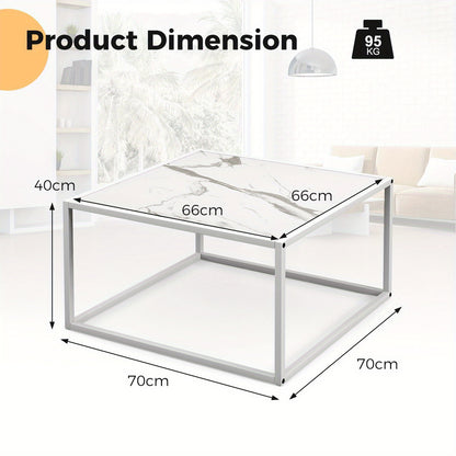 2-laags Salontafel – Koffietafel – Tafeltje – Sofa Tafel – Woonkamertafel – Marmeren Blad – Robuust Metalen Frame – Antislip Voetjes – 70x70x40 cm – Draagkracht 95 kg