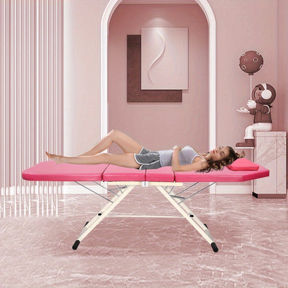 Schoonheidsstoel – Behandelstoel – Ligbed – Kappersstoel – Massagestoel – Opvouwbaar en Draagbaar – Hoogwaardig PU-Materiaal Roze