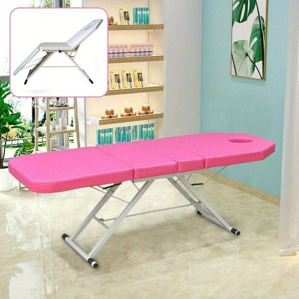 Schoonheidsstoel – Behandelstoel – Ligbed – Kappersstoel – Massagestoel – Opvouwbaar en Draagbaar – Hoogwaardig PU-Materiaal Roze