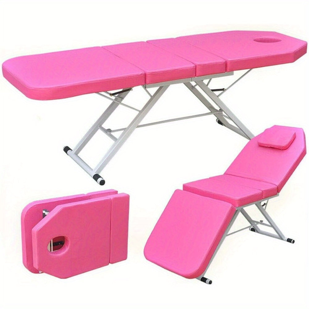 Schoonheidsstoel – Behandelstoel – Ligbed – Kappersstoel – Massagestoel – Opvouwbaar en Draagbaar – Hoogwaardig PU-Materiaal Roze