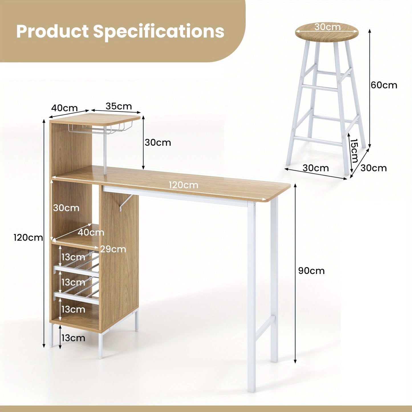Barkrukkenset – Barkrukken – Barstoel – Keukenkruk – Barstoelset – Industrieel Design – Wijnrek Voor 6 Flessen – Waterbestendig MDF Metalen Frame